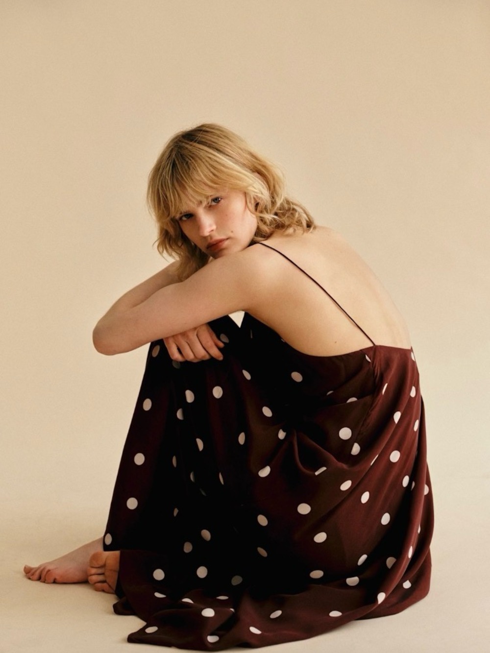 Sezane Giuseppa Dress Ecru Dots on Chocolate Print size 40